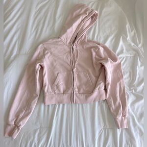 Brandy Melville Pink Zip Up Cropped Hoodie